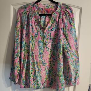 Lilly Pulitzer Pink and Green Floral Elsa Blouse